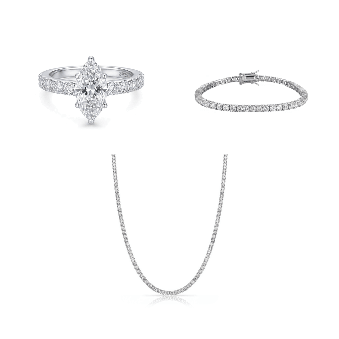 סט טניס ויולה — כסף | 3 תכשיטי מוסונייט - shilat