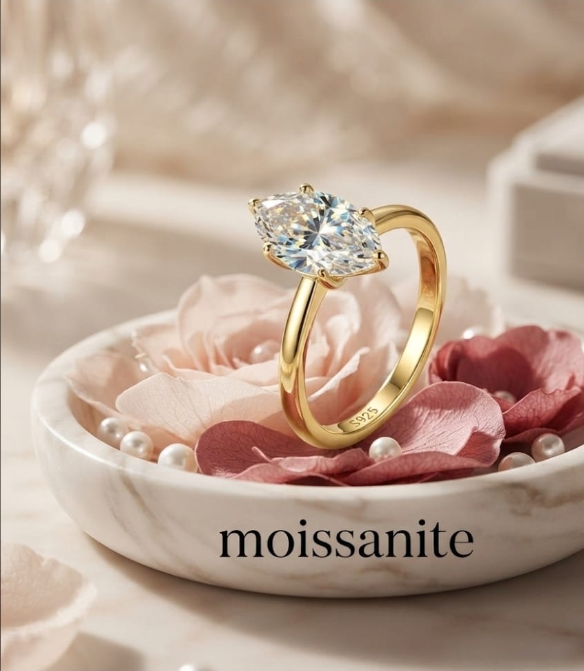 Moissanite Gold Ring | כסף 925 ציפוי זהב 14K | משקל כולל 2 קראט