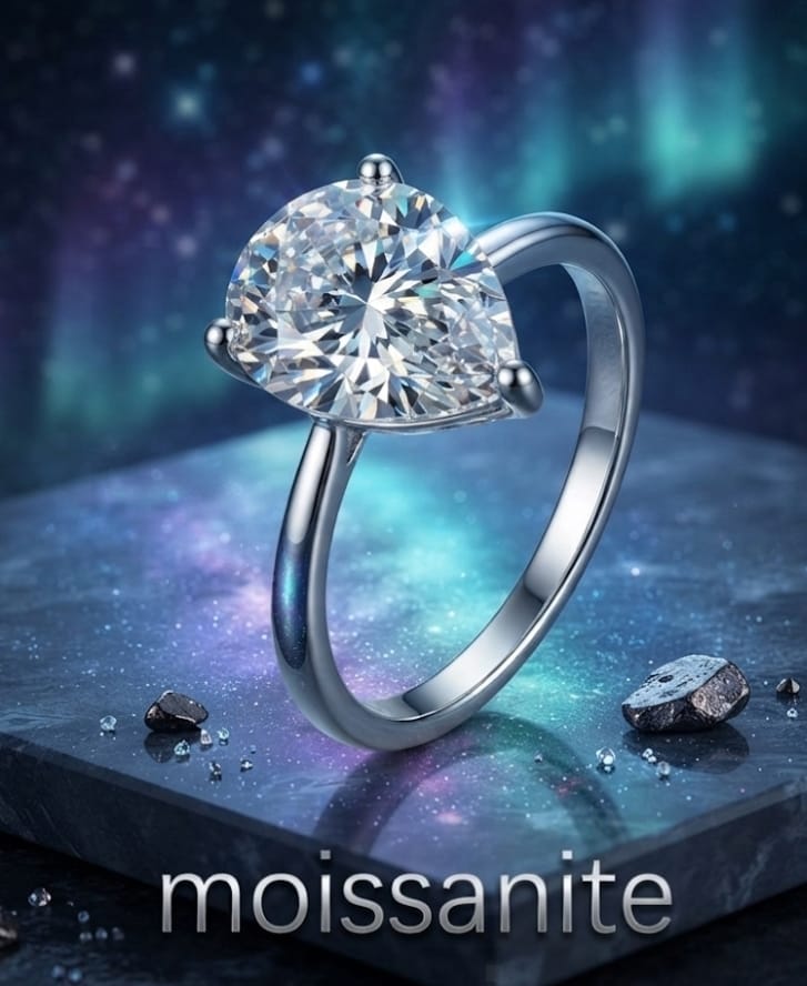 טבעת כסף 925 מוסונייט טיפה ציפוי זהב לבן – Pear Moissanite